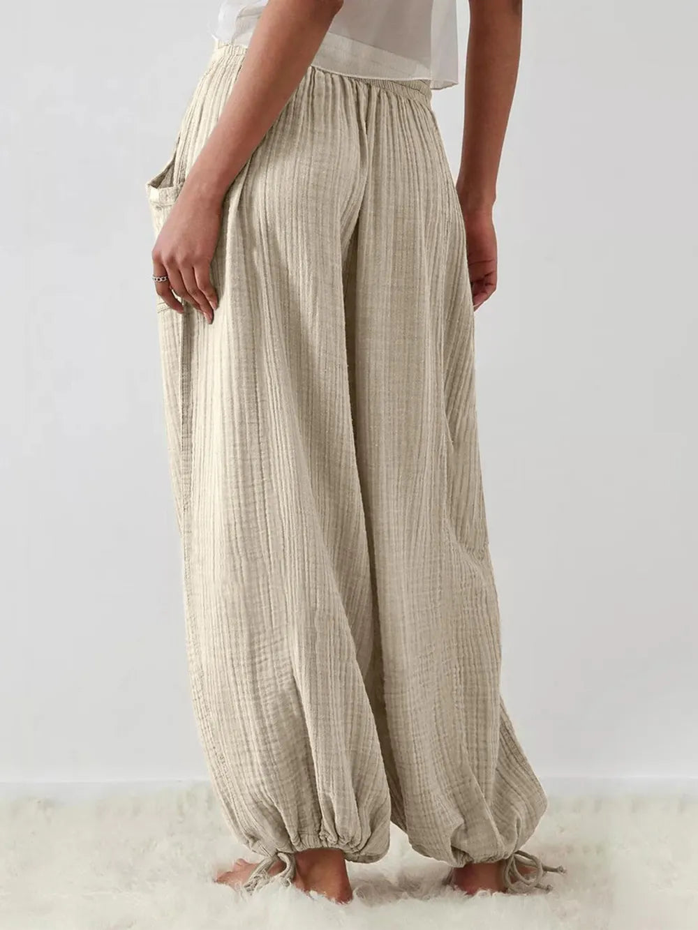 Textured Tied Pants with Pockets – Trendsi | ClozArt