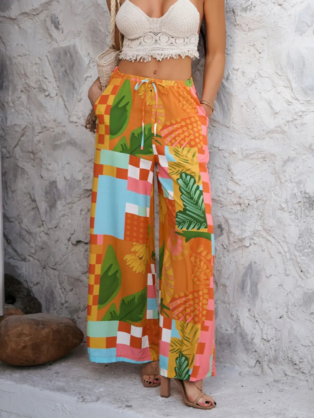 Devine Drawstring Printed Wide Leg Pants – Trendsi | ClozArt
