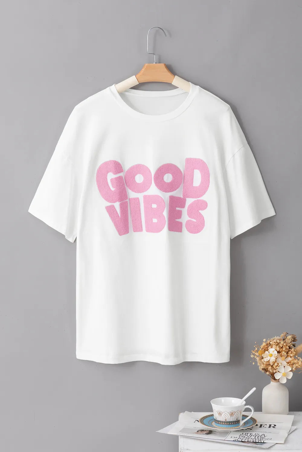 GOOD VIBES Round Neck Half Sleeve T-Shirt – Trendsi | ClozArt