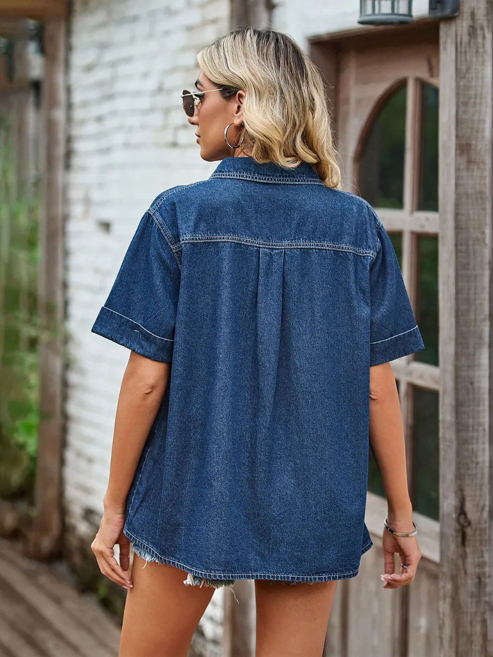 Pocketed Button Up Short Sleeve Denim Shirt – Trendsi | ClozArt