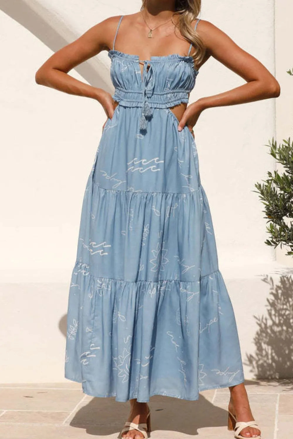 Cutout Printed Sleeveless Midi Cami Dress – Trendsi | ClozArt