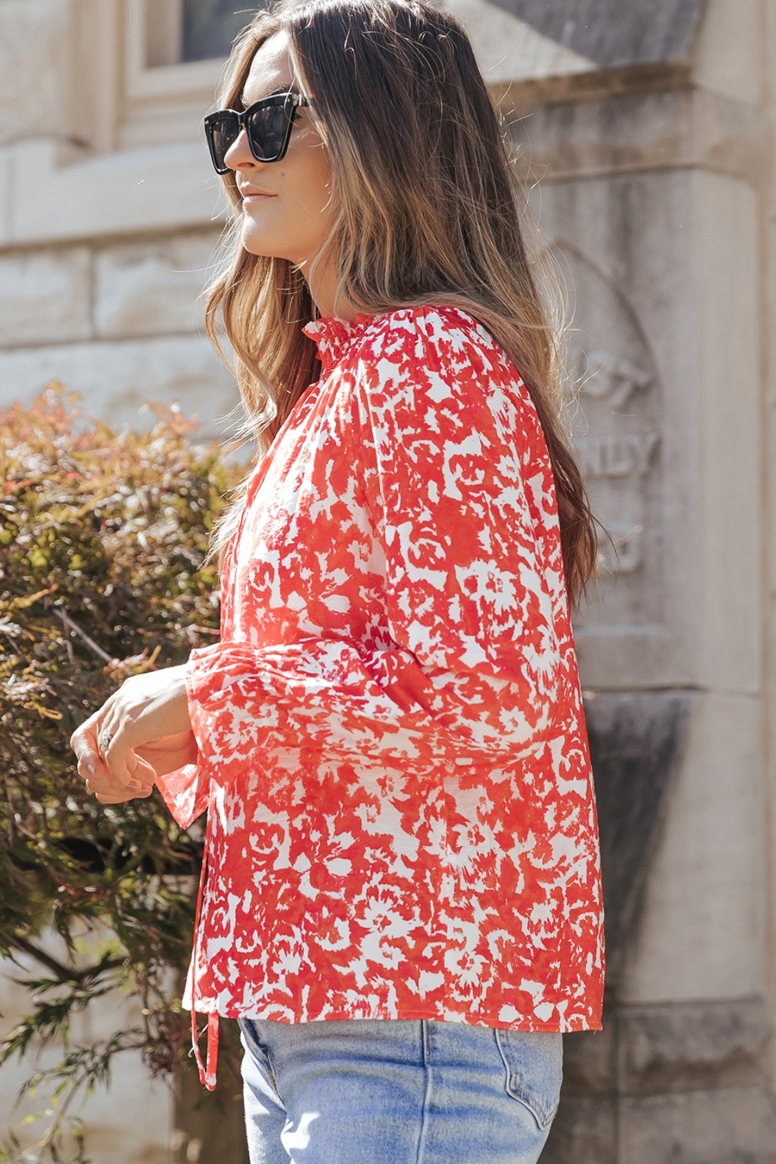 Printed Tie Neck Flounce Sleeve Blouse – Trendsi | ClozArt