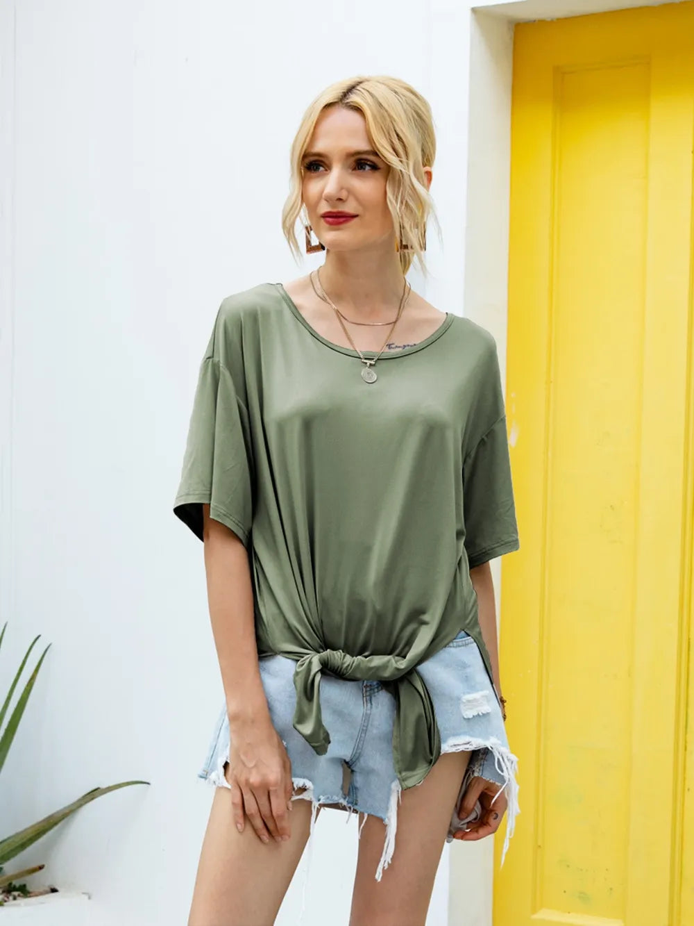 Ivy Lane Slit Boat Neck Half Sleeve T-Shirt – Trendsi | ClozArt
