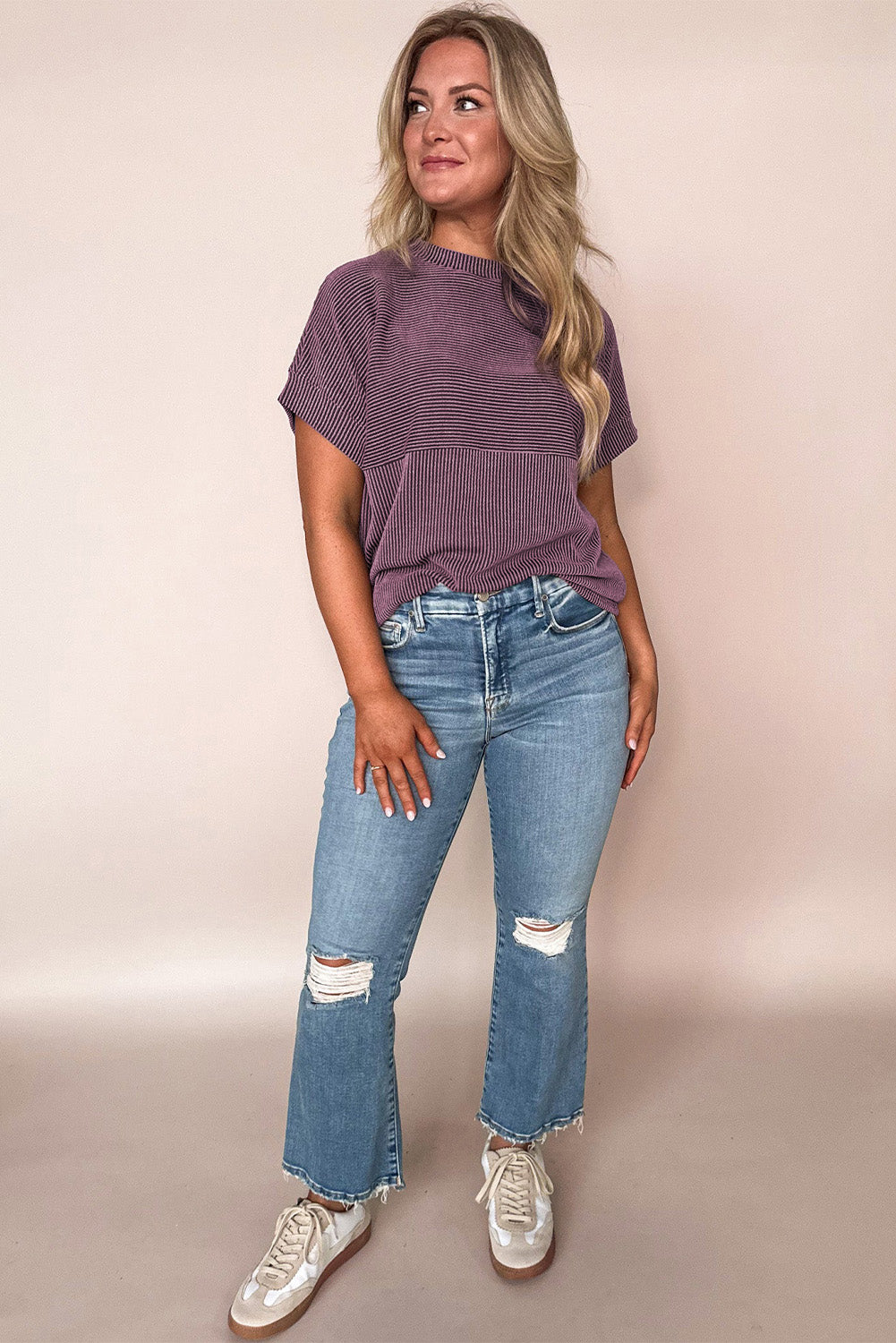 Myosotis Plain Corded Mock Neck T Shirt – Shewin | ClozArt