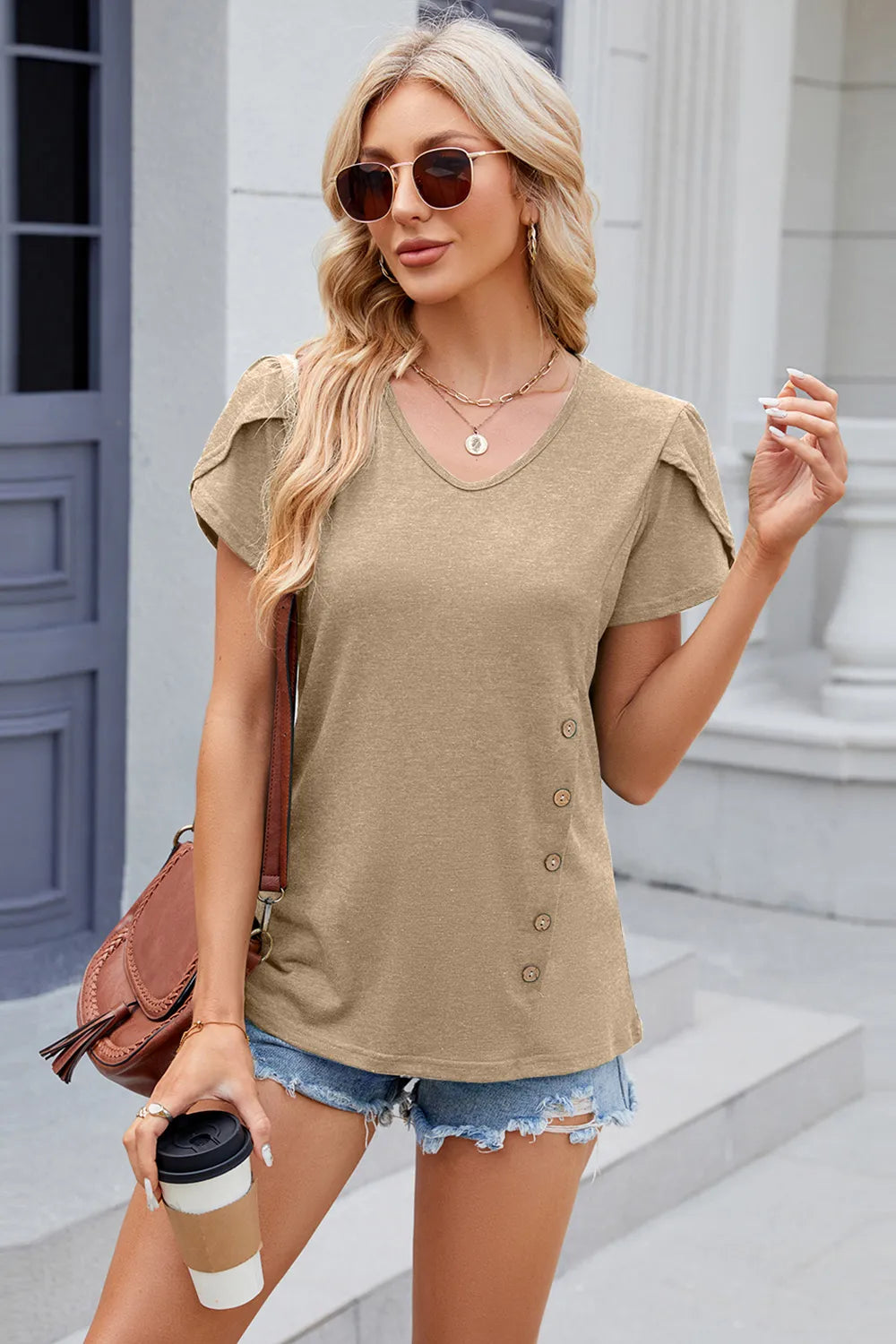 V-Neck Short Sleeve T-Shirt – Trendsi | ClozArt