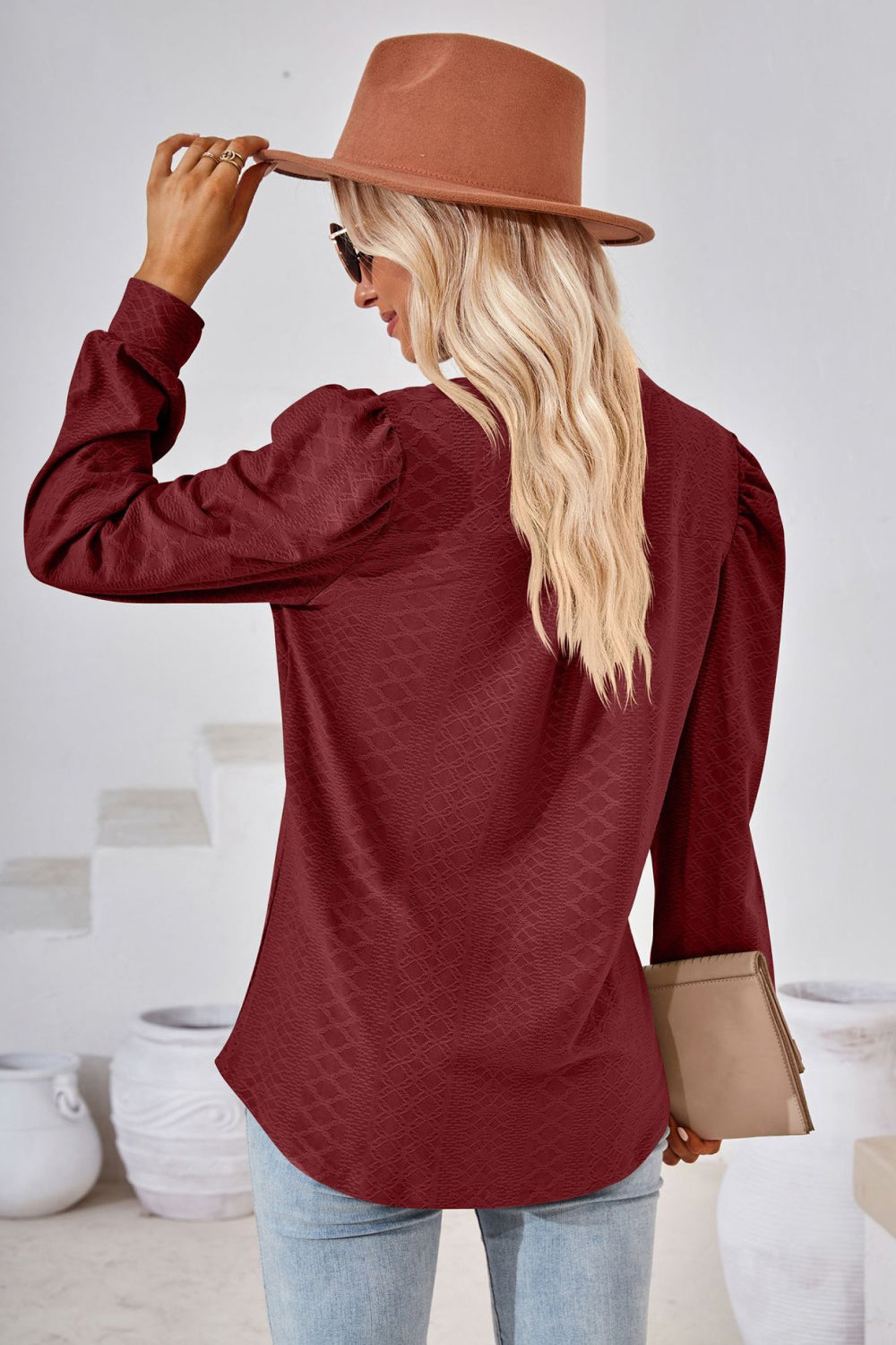 V-Neck Puff Sleeve Blouse – Trendsi | ClozArt