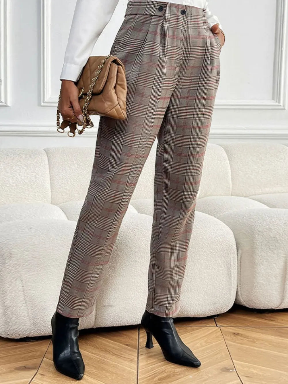 Perfee Plaid Straight Pants with Pockets – Trendsi | ClozArt