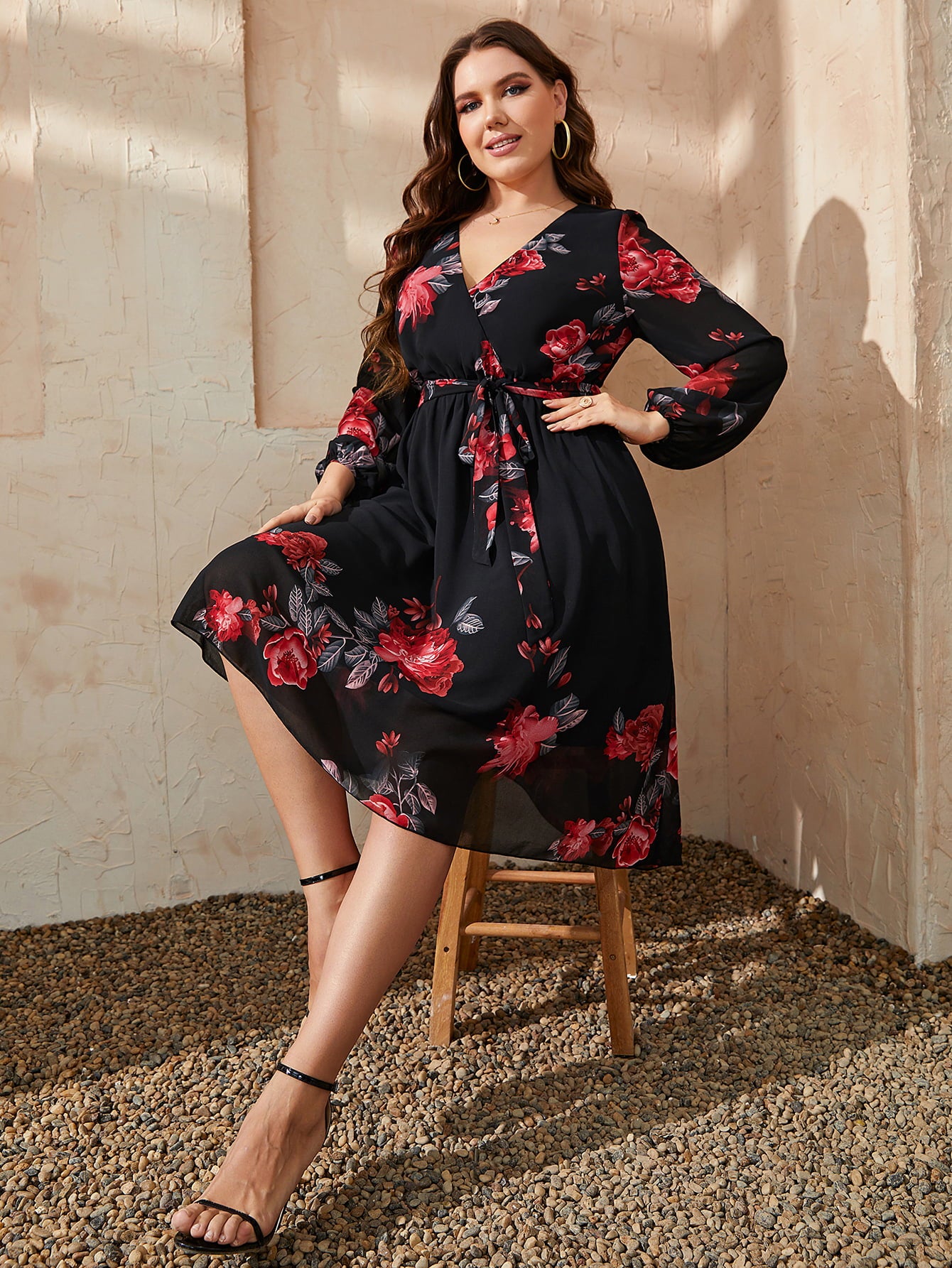 Honey Plus Size Floral Surplice Neck Tie Waist Dress – Trendsi | ClozArt