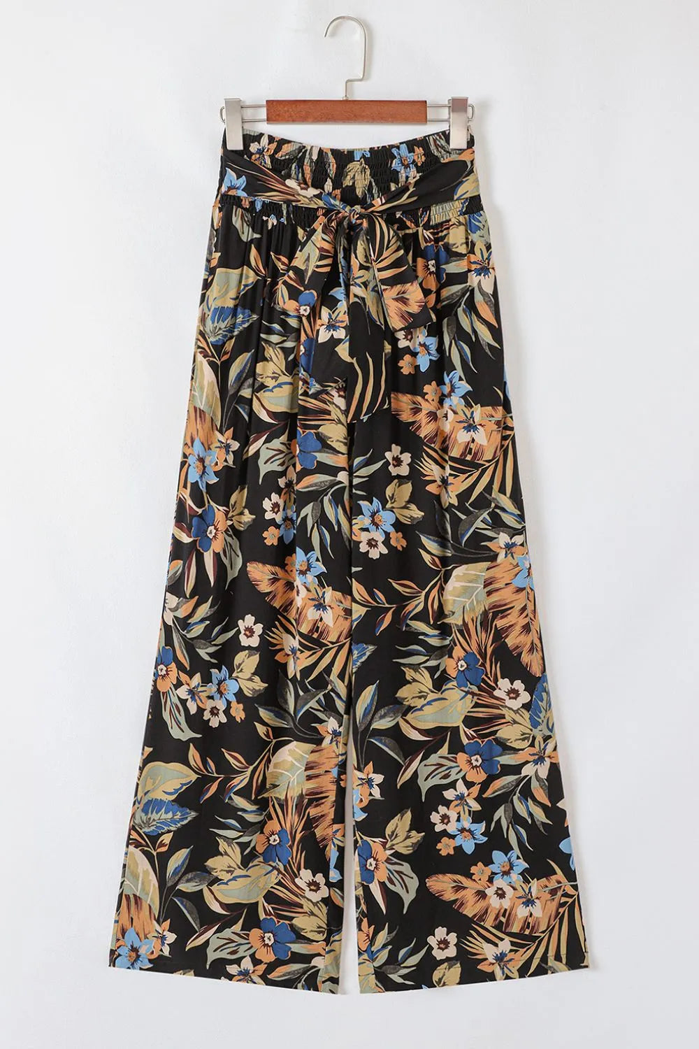 Floral Shirred High Waist Wide Leg Pants with Tie – Trendsi | ClozArt