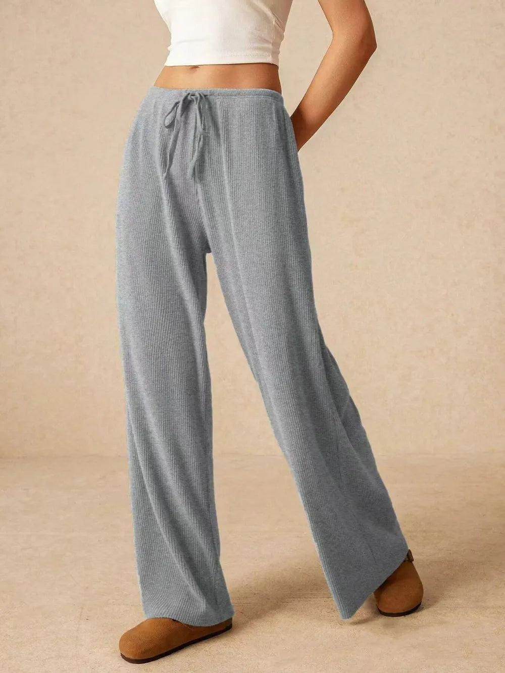 Ribbed Drawstring Wide Leg Pants – Trendsi | ClozArt