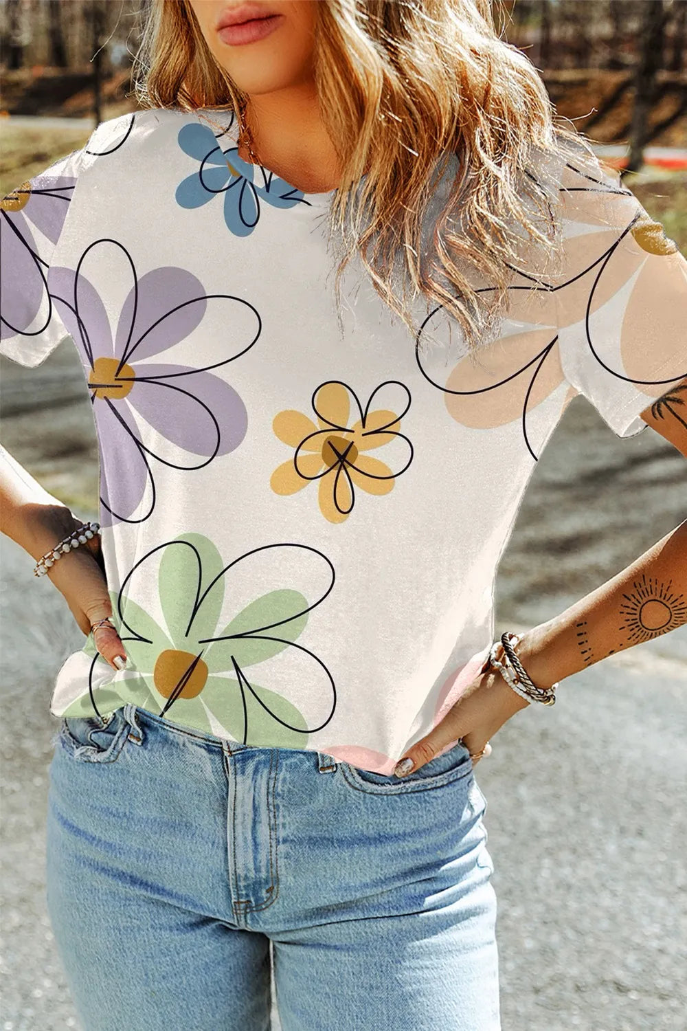 Printed Round Neck Short Sleeve T-Shirt – Trendsi | ClozArt