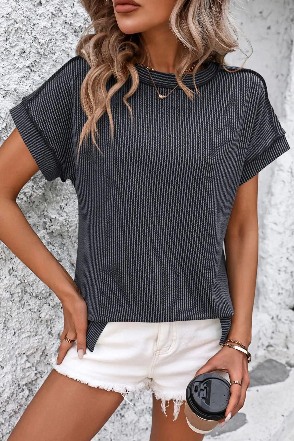 Mandy Striped Round Neck Short Sleeve T-Shirt – Trendsi | ClozArt