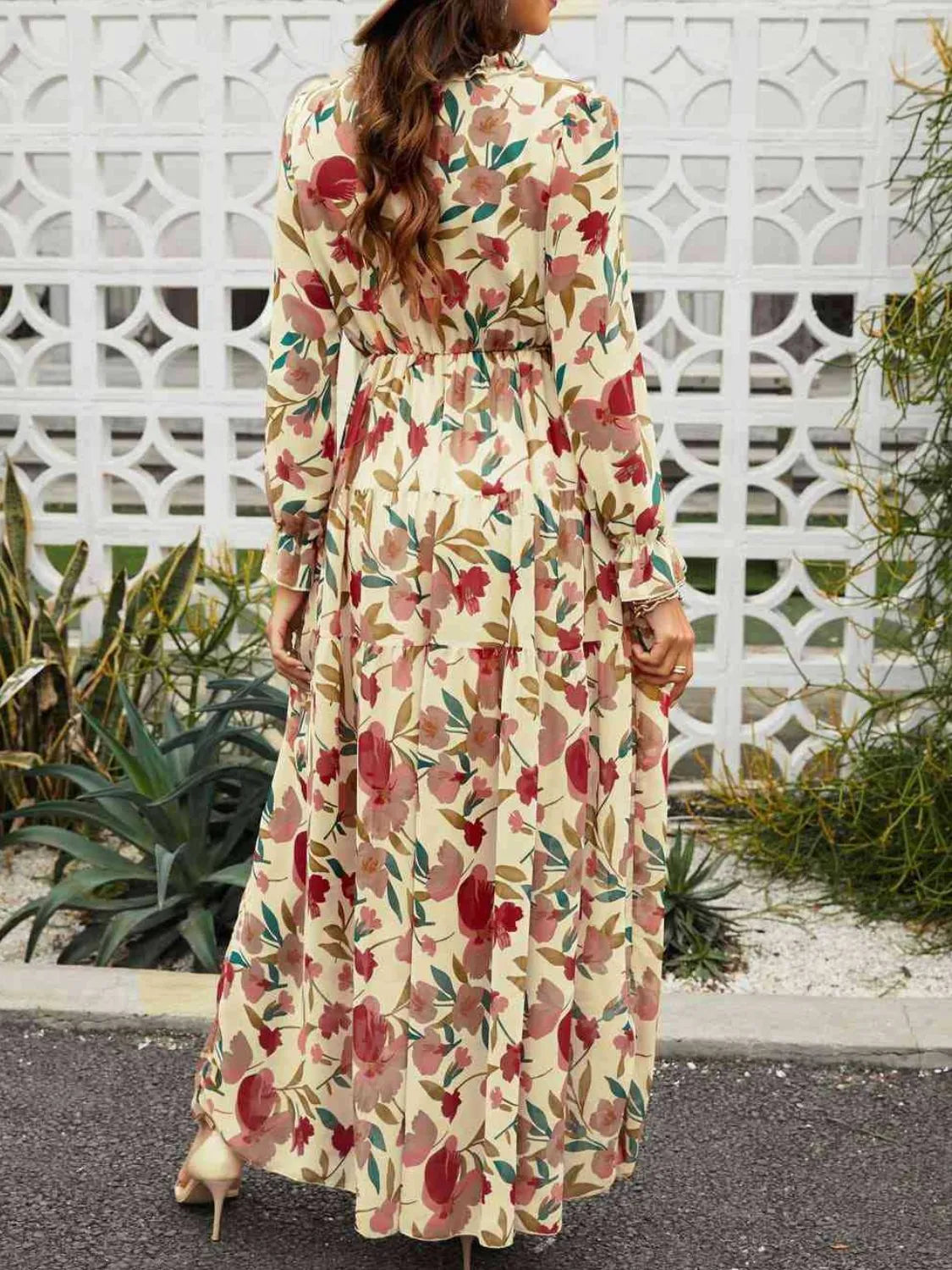 Frill Printed V-Neck Flounce Sleeve Dress – Trendsi | ClozArt