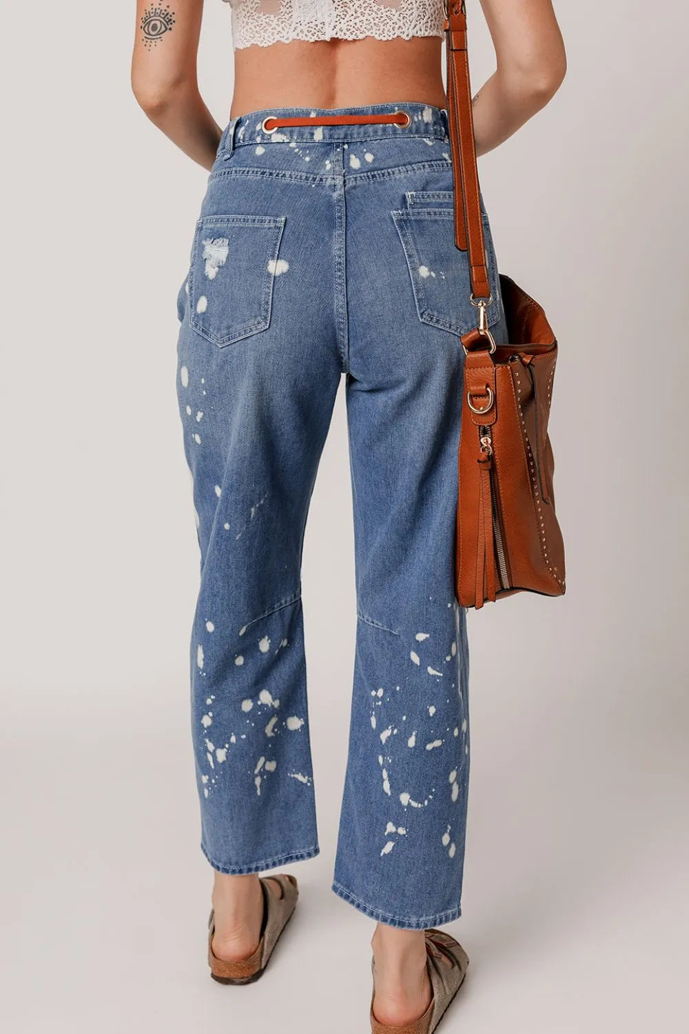 Distressed Splattering Paint Rope Waist Cropped Straight Jeans – Trendsi | ClozArt