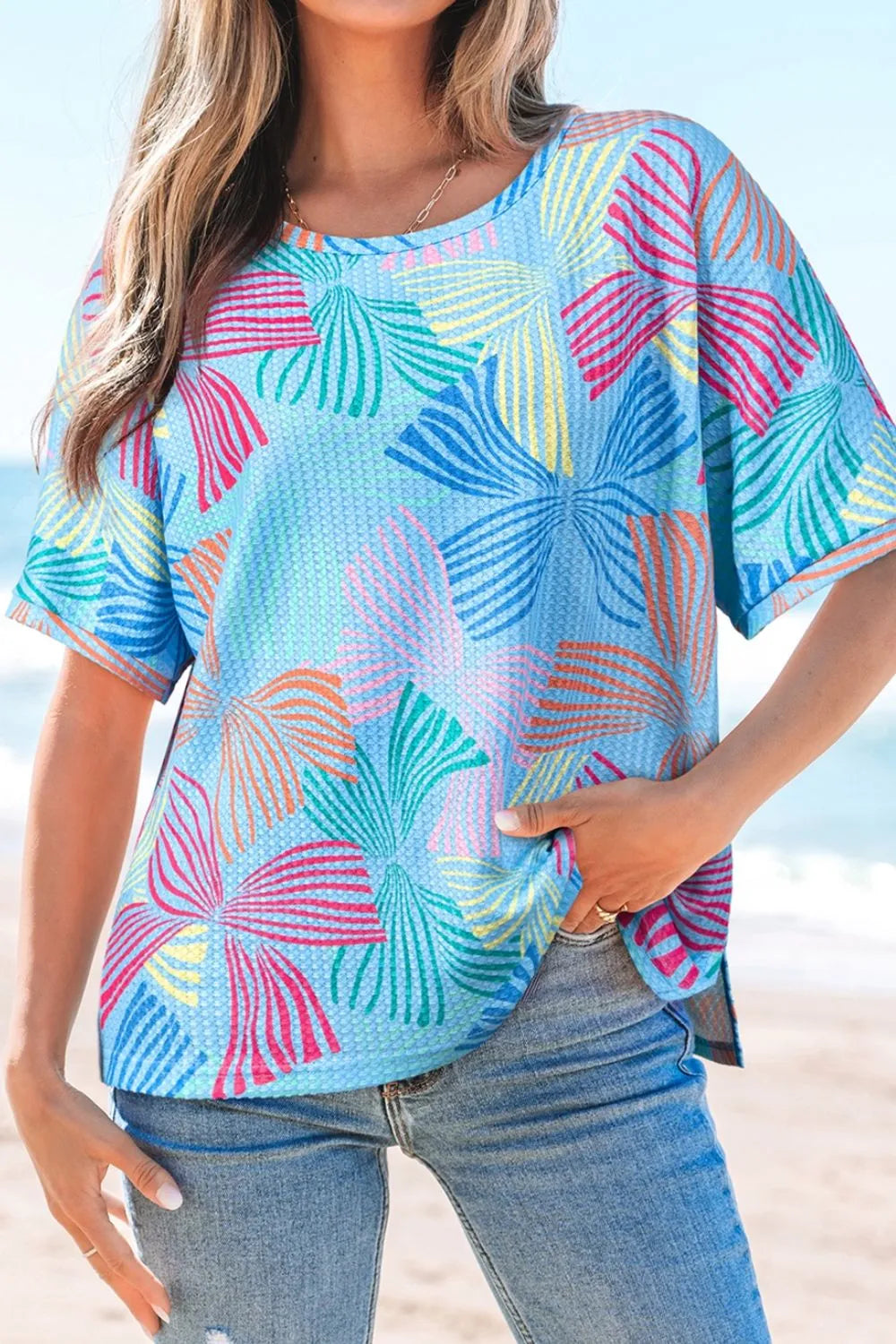 Printed Round Neck Half Sleeve Top – Trendsi | ClozArt