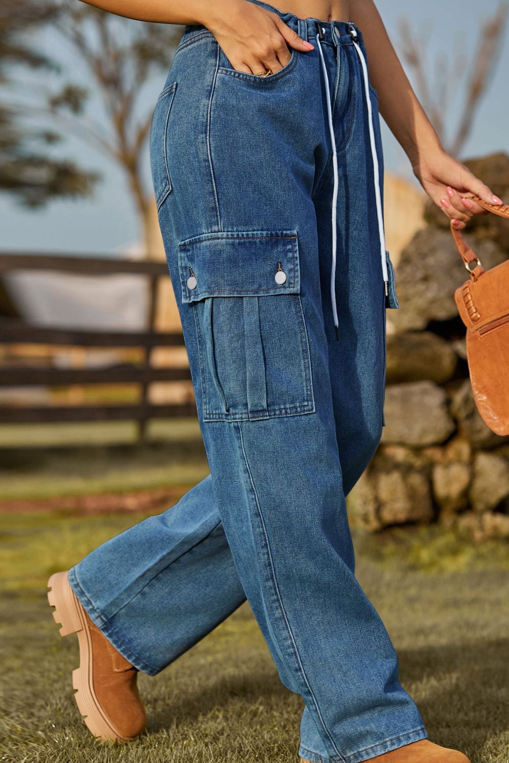 Loose Fit Drawstring Jeans with Pocket – Trendsi | ClozArt