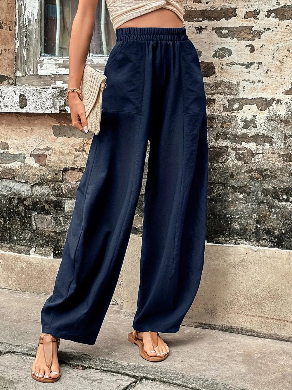 Elastic Waist Pants with Pockets – Trendsi | ClozArt