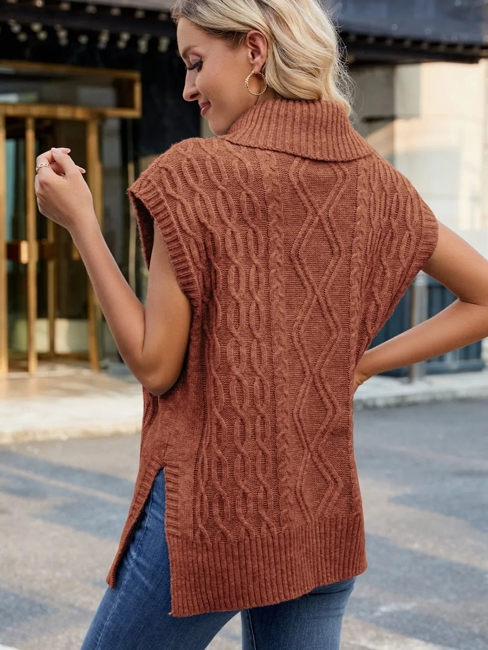 Side Slit Turtleneck Sweater Vest – Trendsi | ClozArt