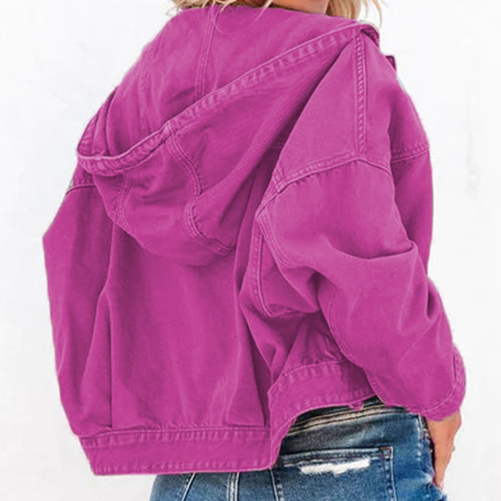 Hooded Dropped Shoulder Denim Jacket – Trendsi | ClozArt