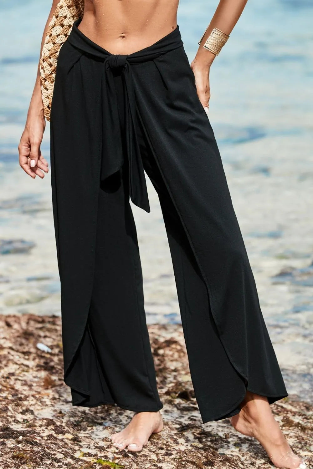 Knotted Waist Split Leg Relaxed Pants – Trendsi | ClozArt