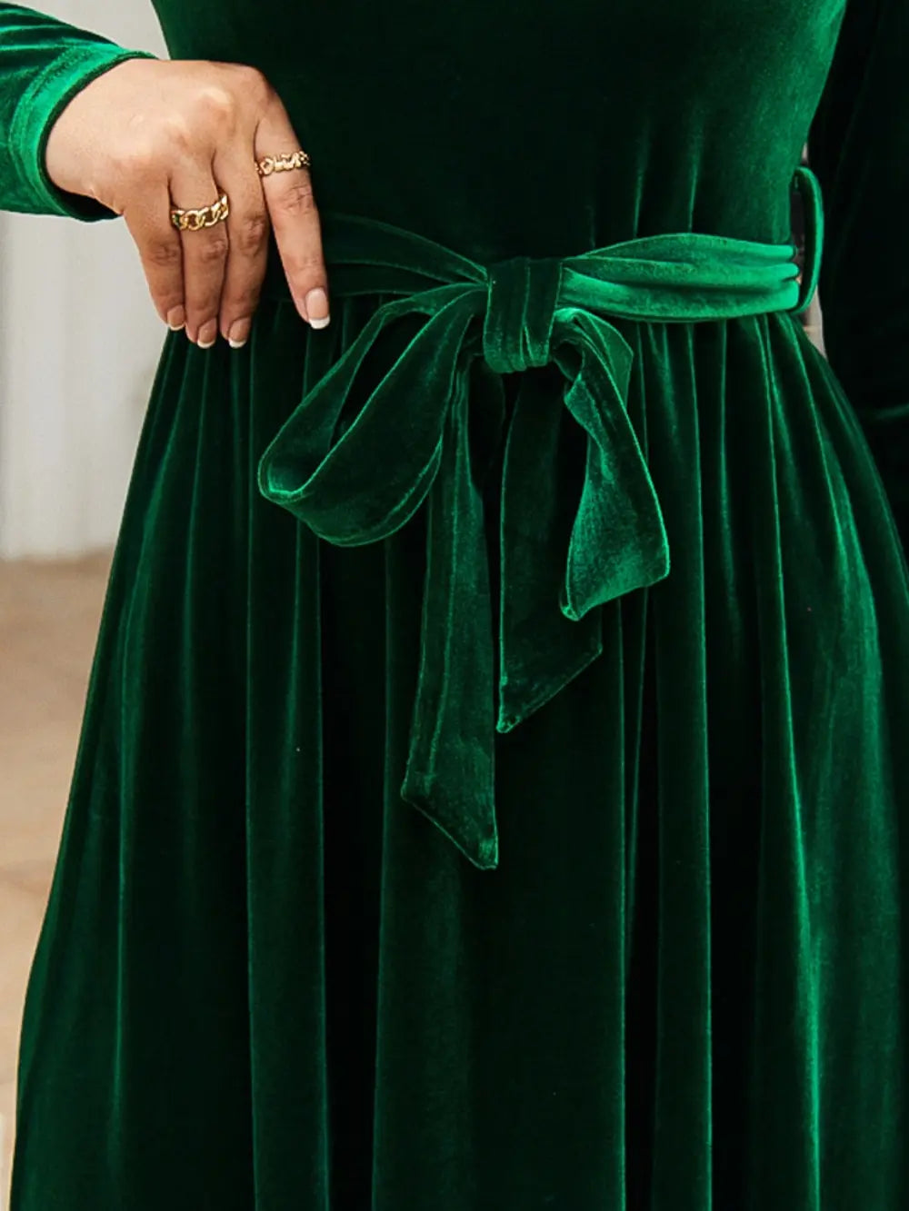 Tie Front Round Neck Long Sleeve Maxi Dress – Trendsi | ClozArt