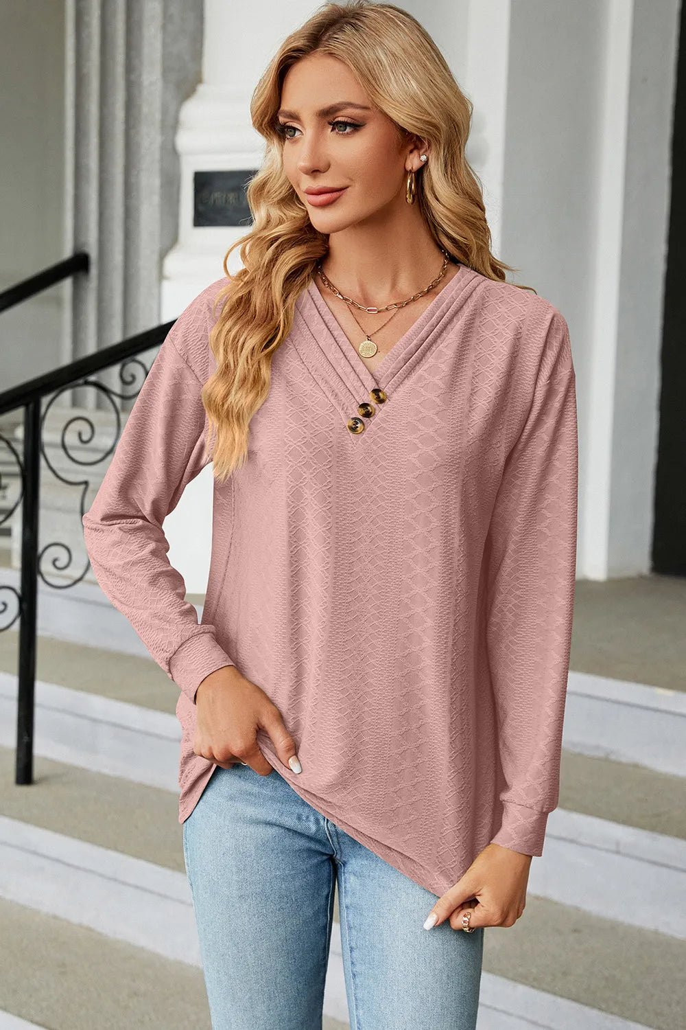 V-Neck Long Sleeve T-Shirt – Trendsi | ClozArt