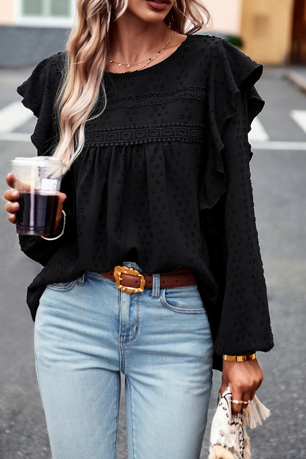 Round Neck Ruffled Blouse – Trendsi | ClozArt