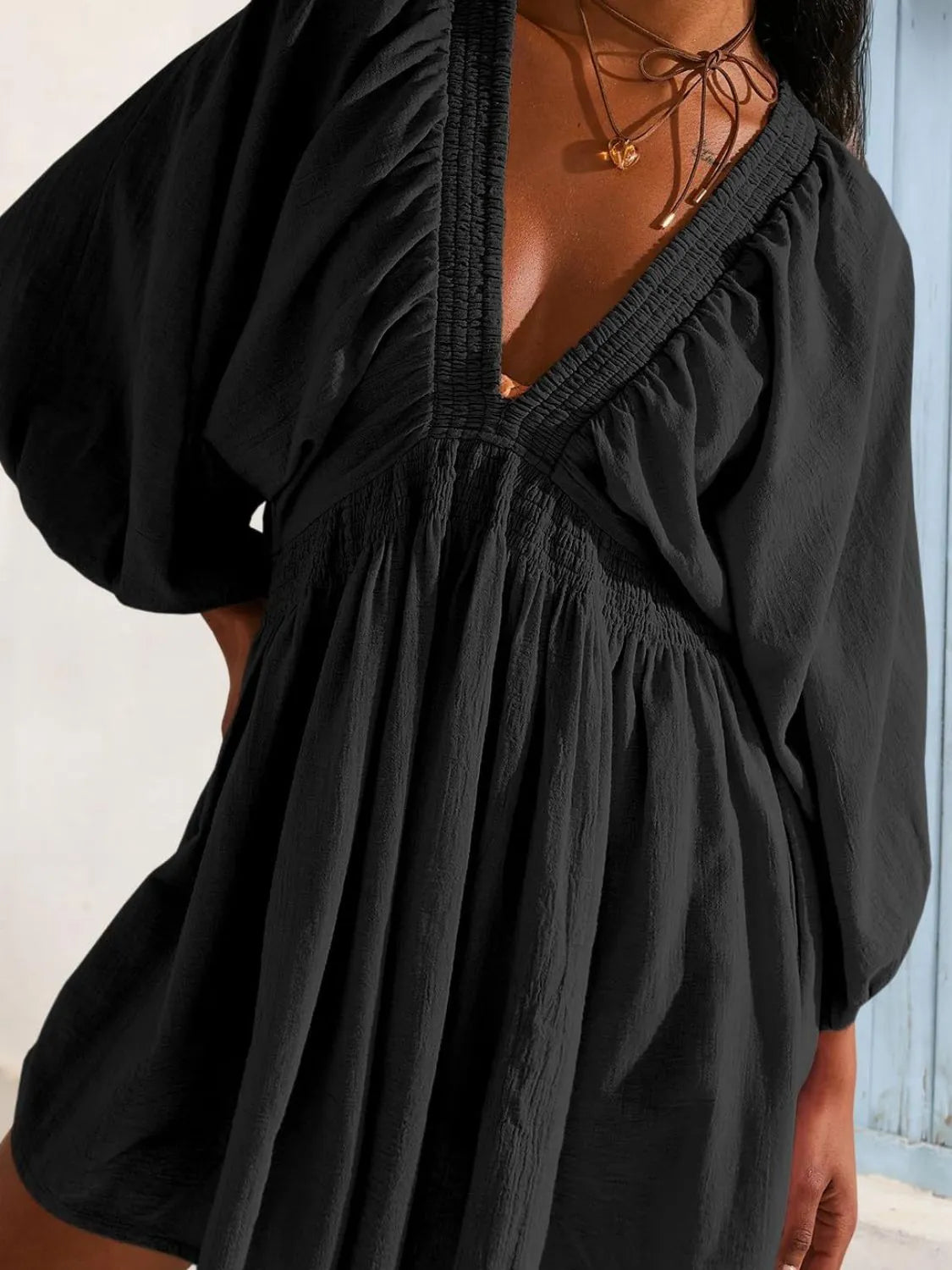 Textured V-Neck Mini Dress – Trendsi | ClozArt