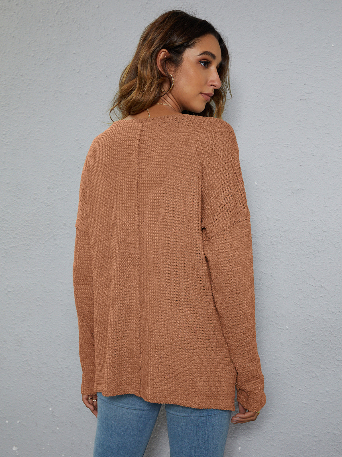 Dropped Shoulder High-Low Waffle-Knit Top – Trendsi | ClozArt