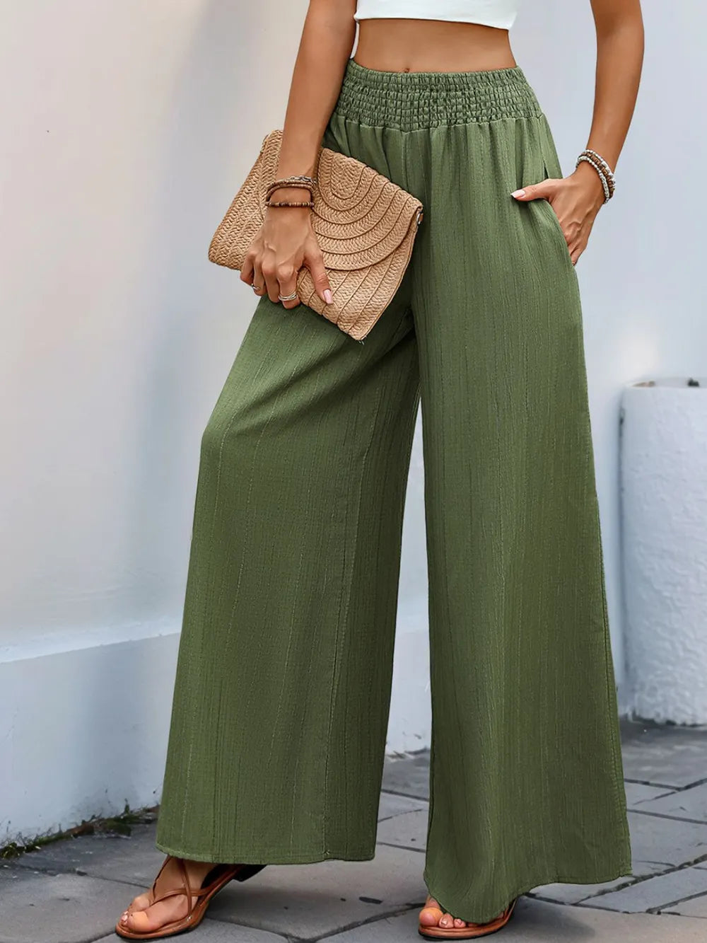Perfee Smocked Wide Leg Pants – Trendsi | ClozArt