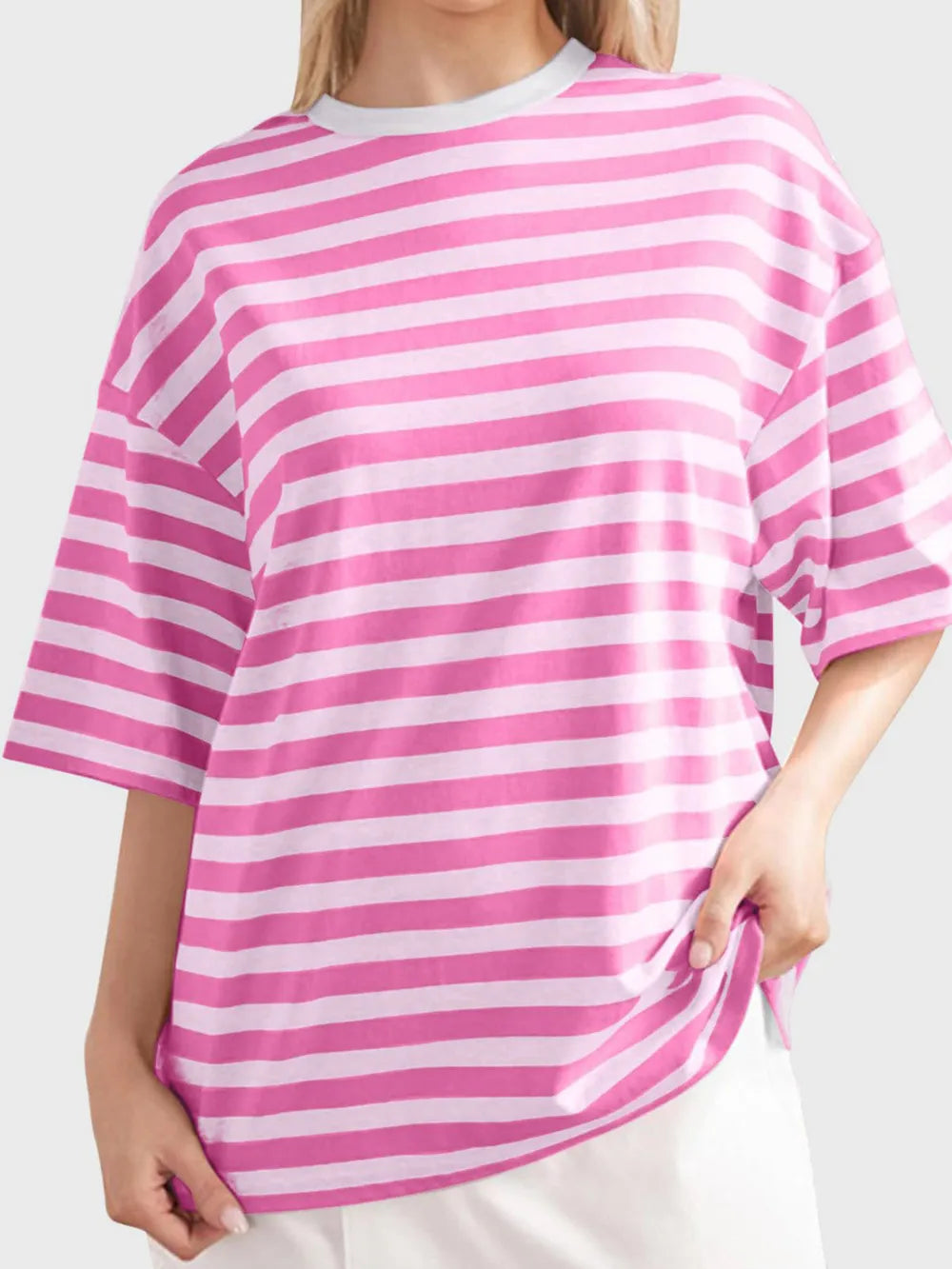Striped Round Neck Half Sleeve T-Shirt – Trendsi | ClozArt