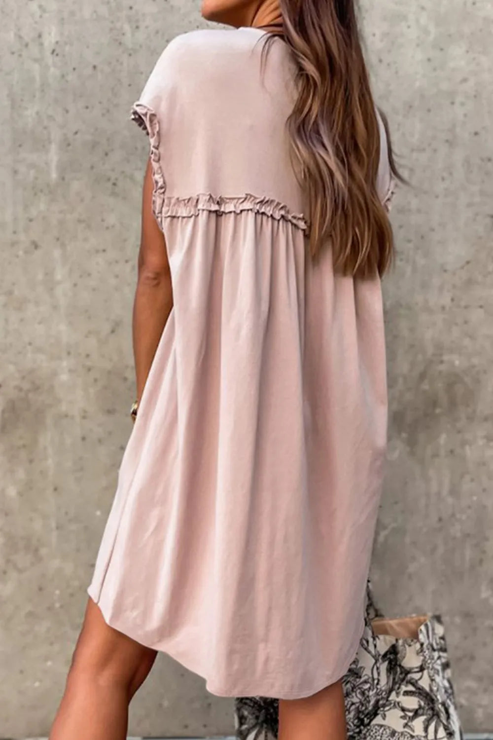 Frilled Trim Crew Neck Cap Sleeve Loose Fit Mini Dress – Trendsi | ClozArt