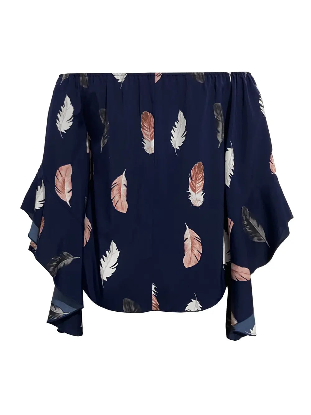 Feather Print Smocked Off-Shoulder Blouse – Trendsi | ClozArt