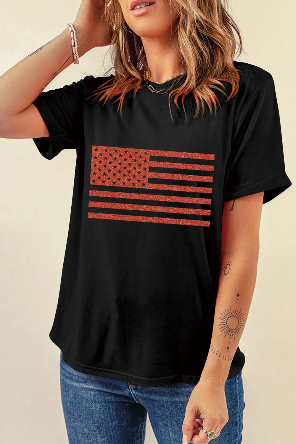 US Flag Round Neck Short Sleeve T-Shirt – Trendsi | ClozArt