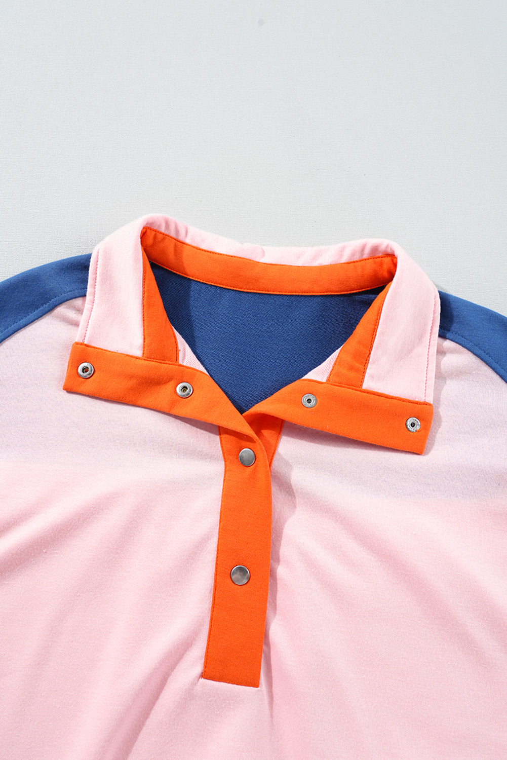 Gossamer Pink Color Block Half Buttoned Ruffled Short Sleeve Pop of Color Neckline T Shirt – Shewin | ClozArt