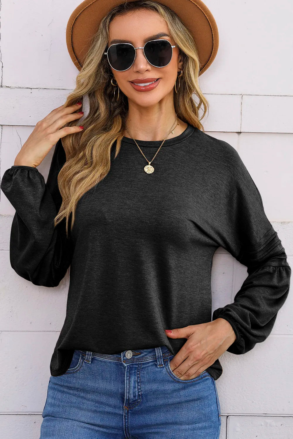 Round Neck Balloon Sleeve T-Shirt – Trendsi | ClozArt