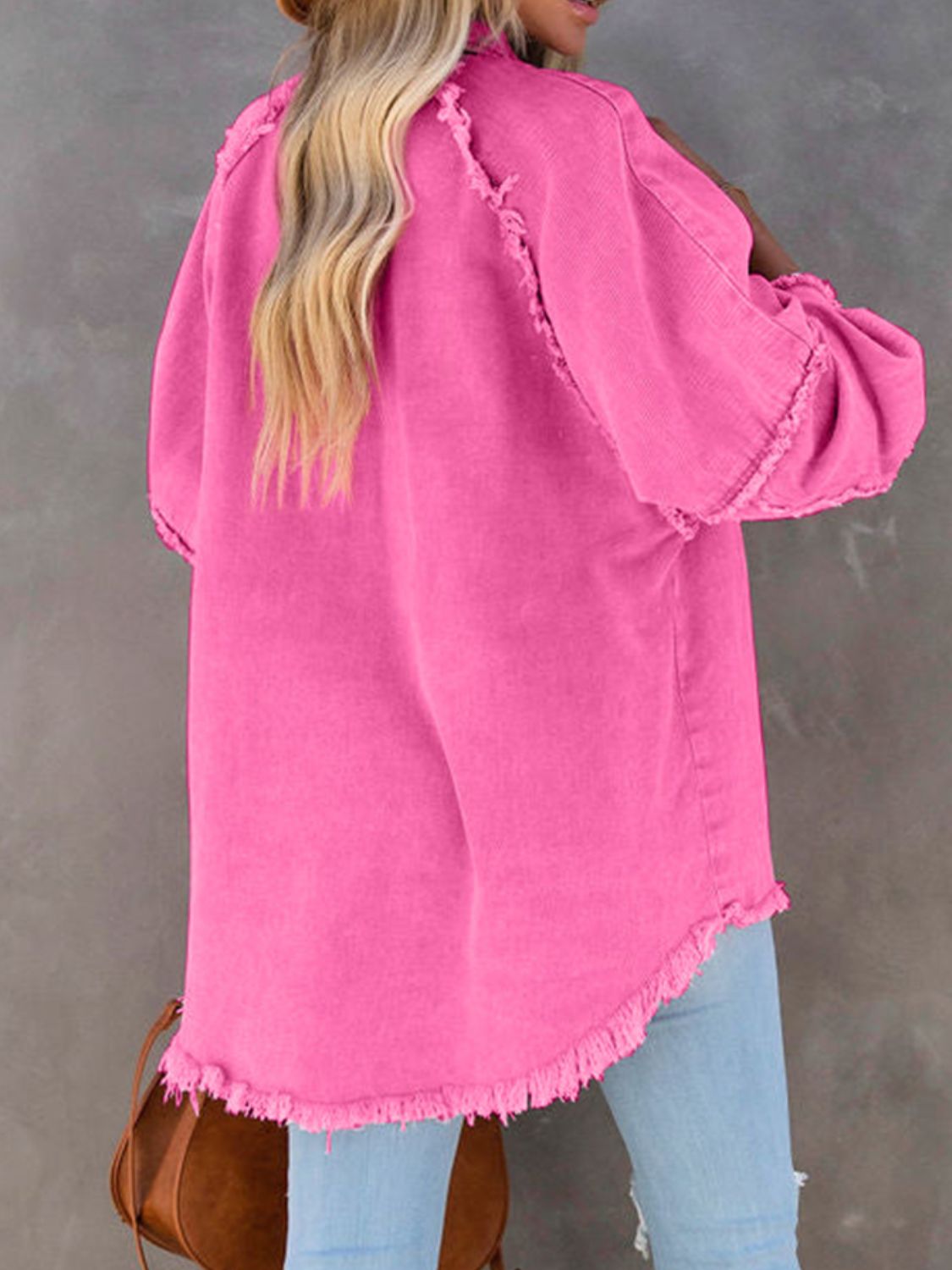 Button Down Raw Hem Denim Jacket – Trendsi | ClozArt
