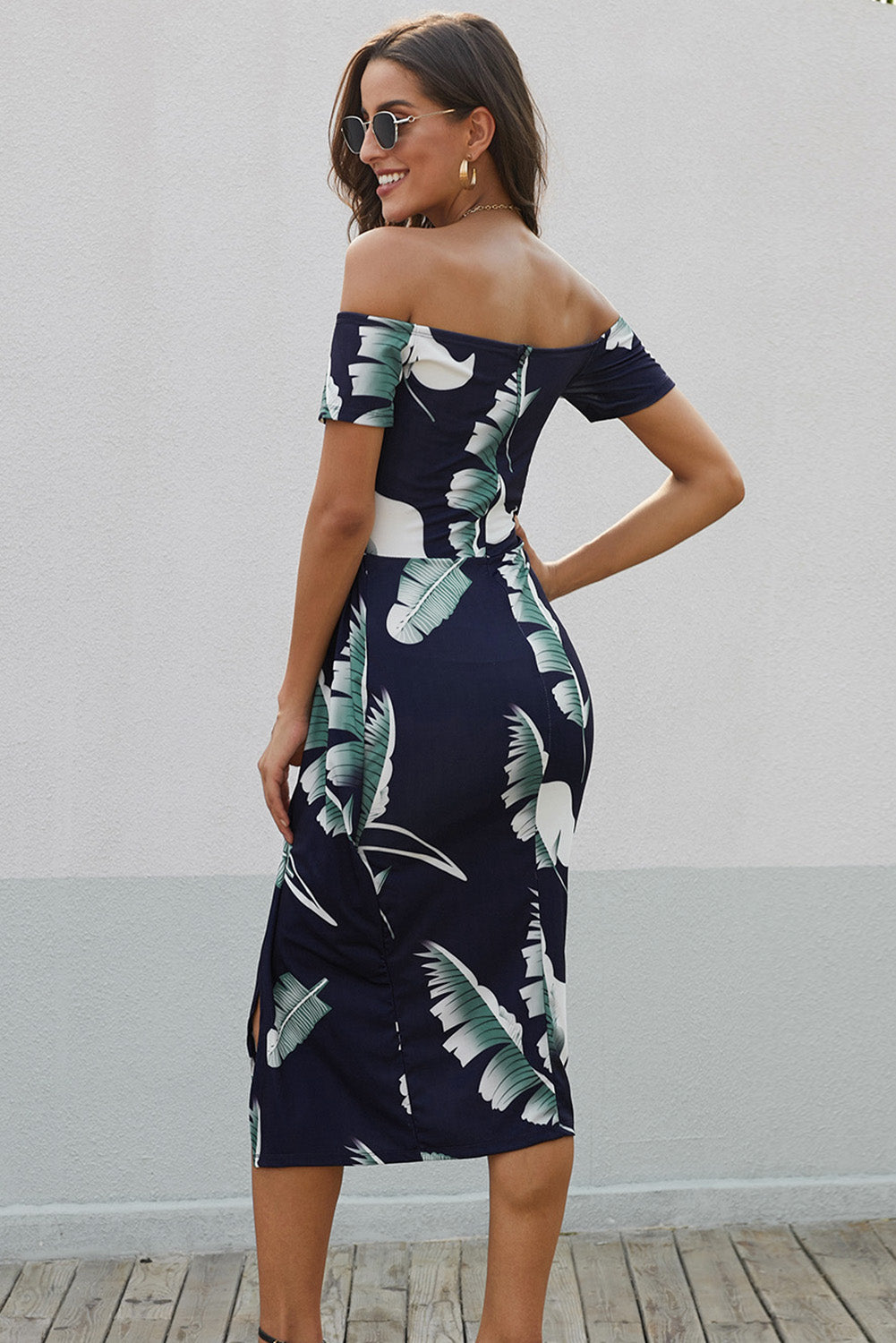 Printed Off-Shoulder Split Dress – Trendsi | ClozArt