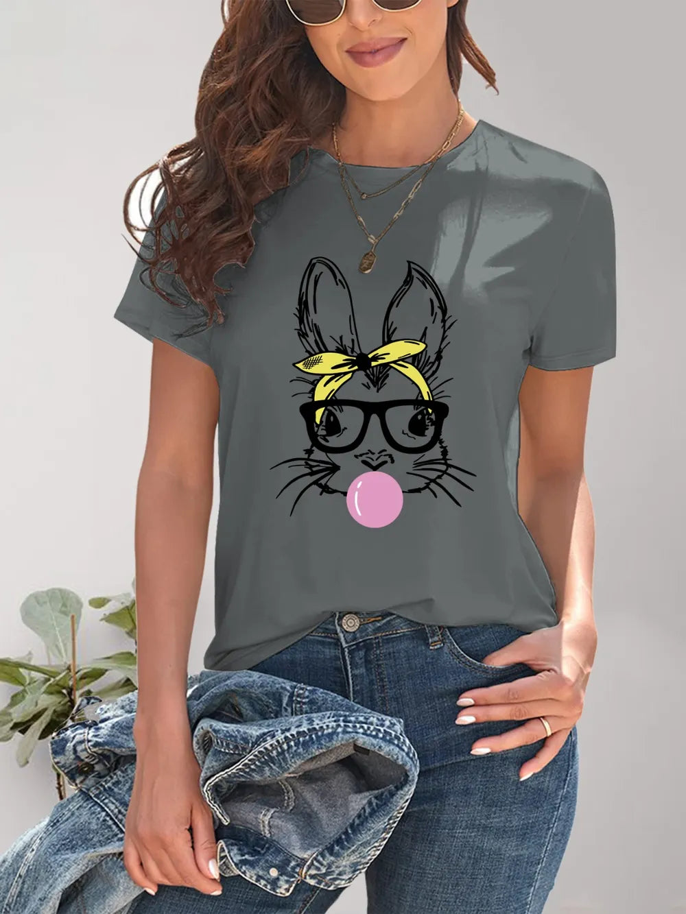 Rabbit Graphic Round Neck Short Sleeve T-Shirt – Trendsi | ClozArt