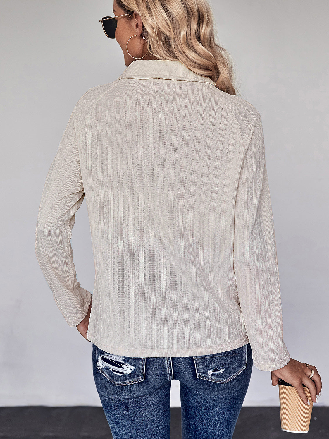Perfee Collared Neck Buttoned Long Sleeve Top – Trendsi | ClozArt