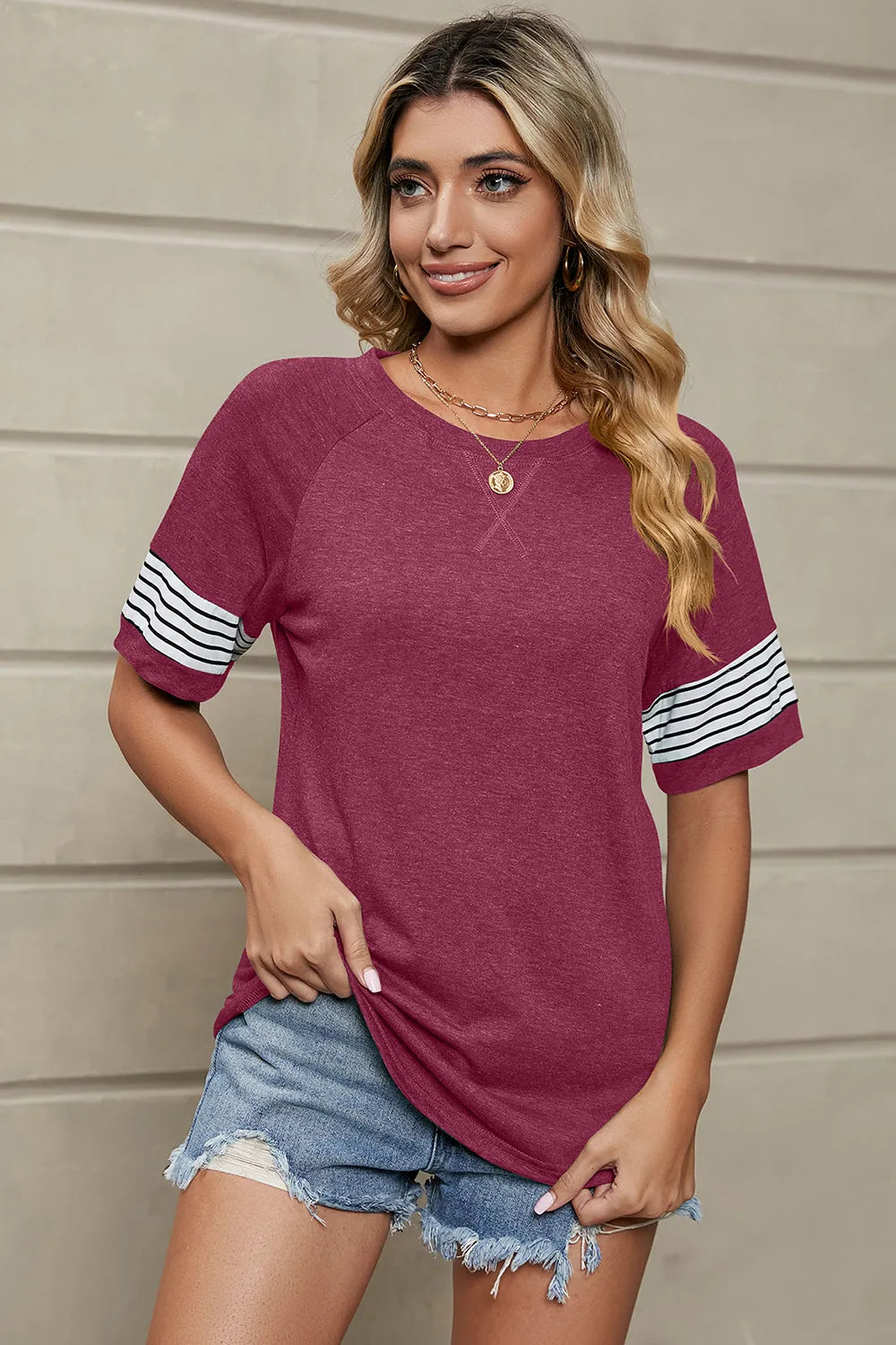 Striped Round Neck Short Sleeve T-Shirt – Trendsi | ClozArt