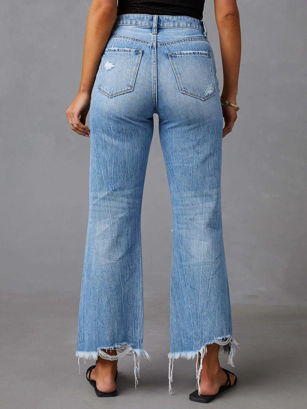 Distressed Raw Hem Jeans with Pockets – Trendsi | ClozArt