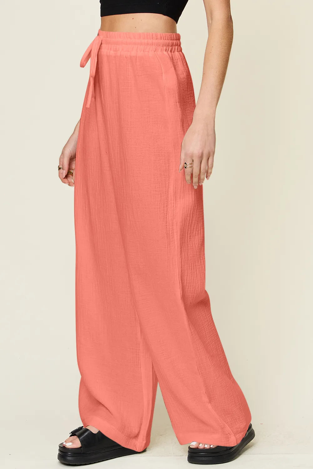 Double Take Full Size Texture Drawstring Wide Leg Pants – Trendsi | ClozArt