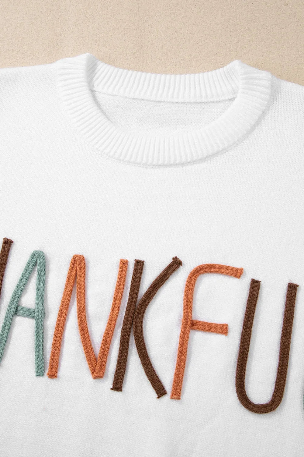 THANKFUL Round Neck Drop Shoulder Sweater – Trendsi | ClozArt