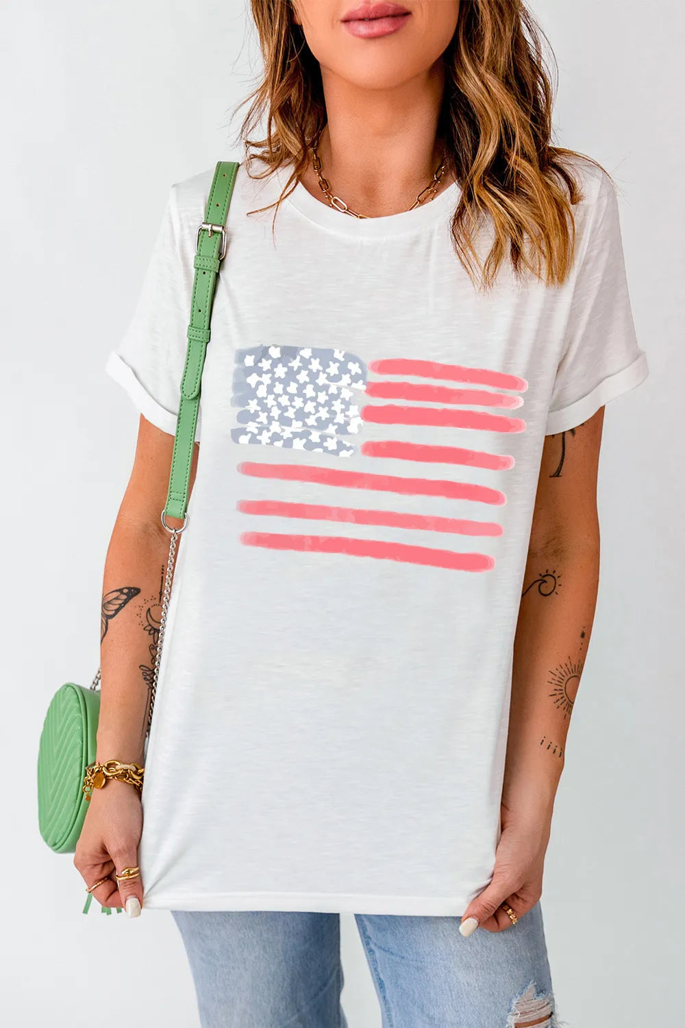 US Flag Round Neck Short Sleeve T-Shirt – Trendsi | ClozArt
