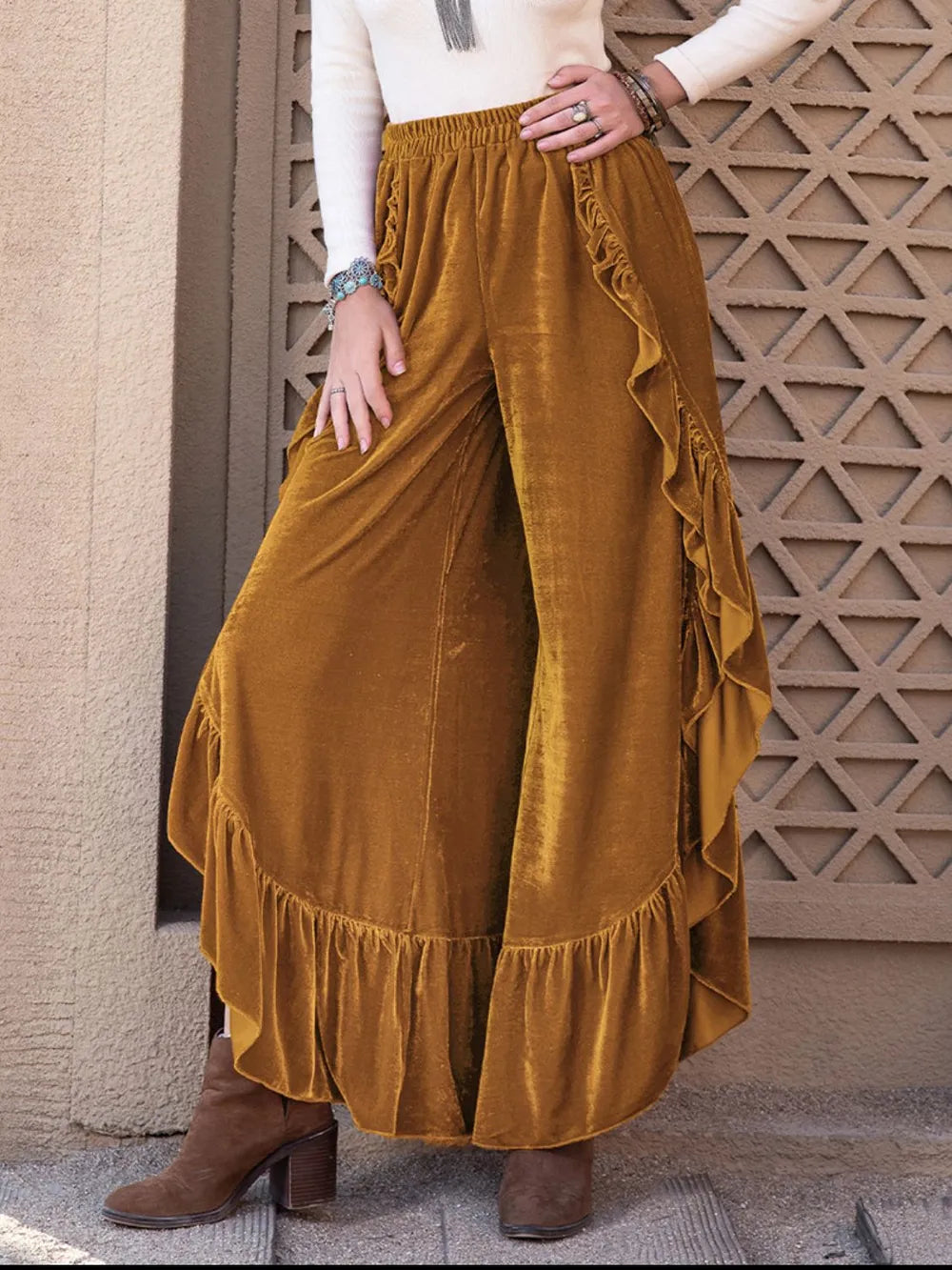 Slit Ruffled Wide Leg Pants – Trendsi | ClozArt