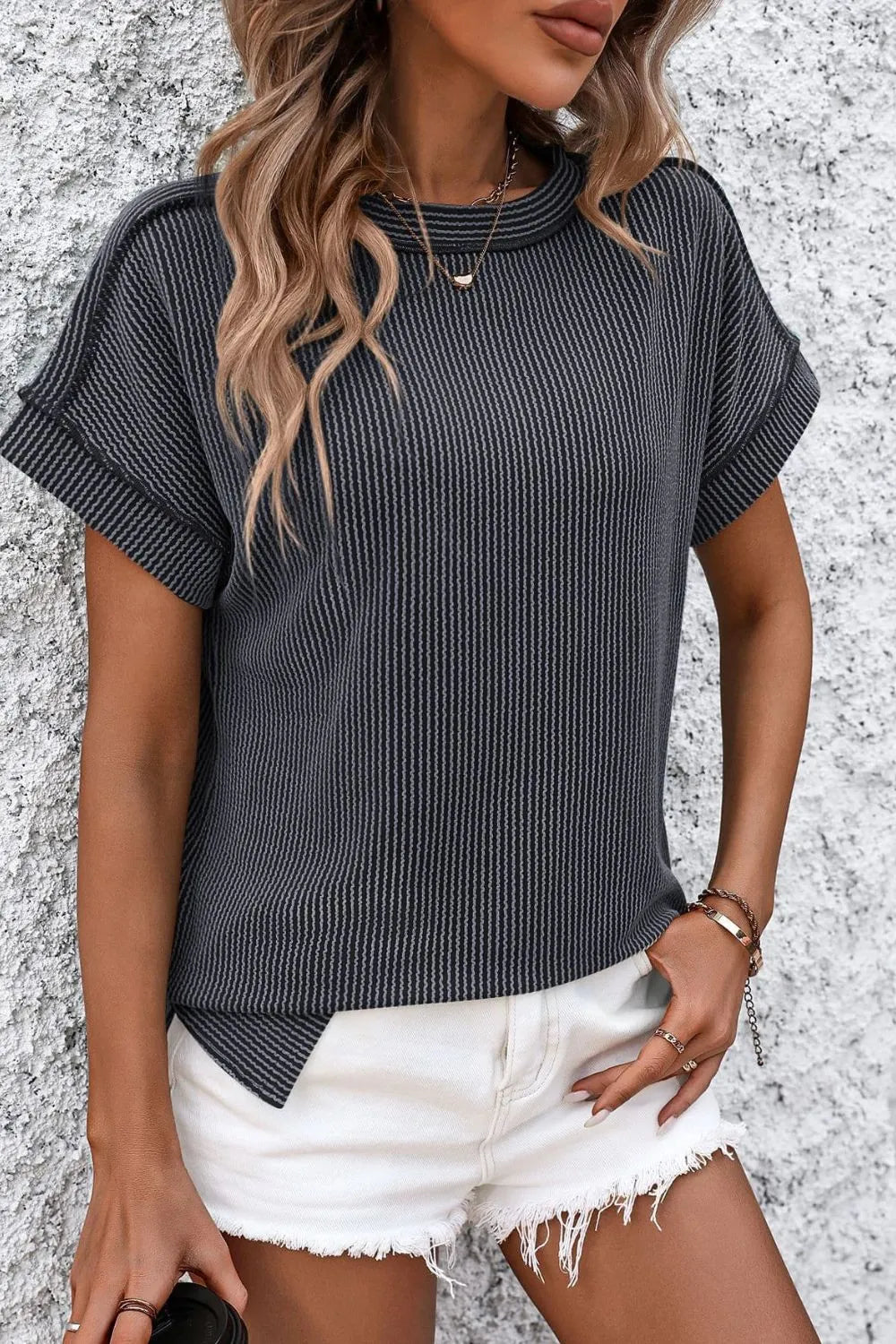 Mandy Striped Round Neck Short Sleeve T-Shirt – Trendsi | ClozArt