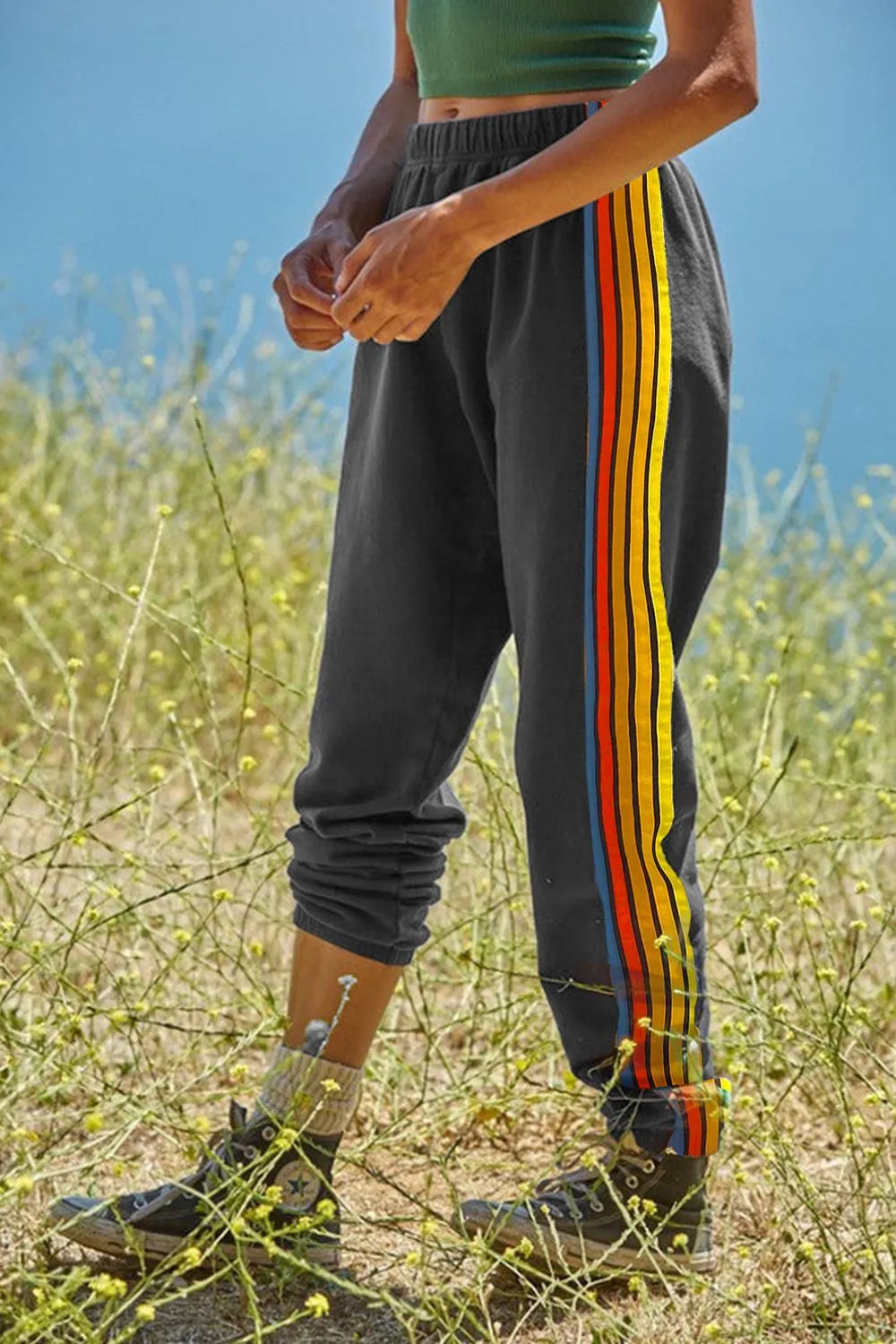 Contrast Striped Elastic Waist Active Pants – Trendsi | ClozArt