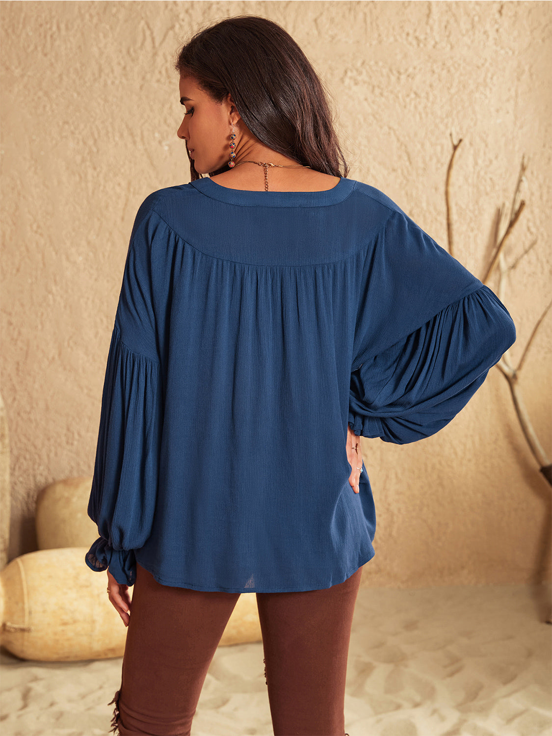 Tie Neck Long Sleeve Blouse – Trendsi | ClozArt