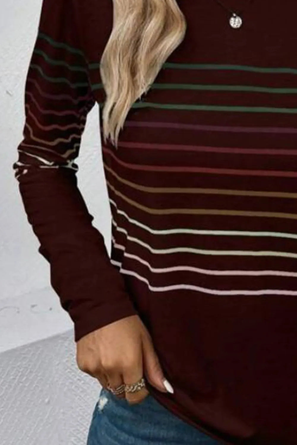 Striped Round Neck Long Sleeve T-Shirt – Trendsi | ClozArt